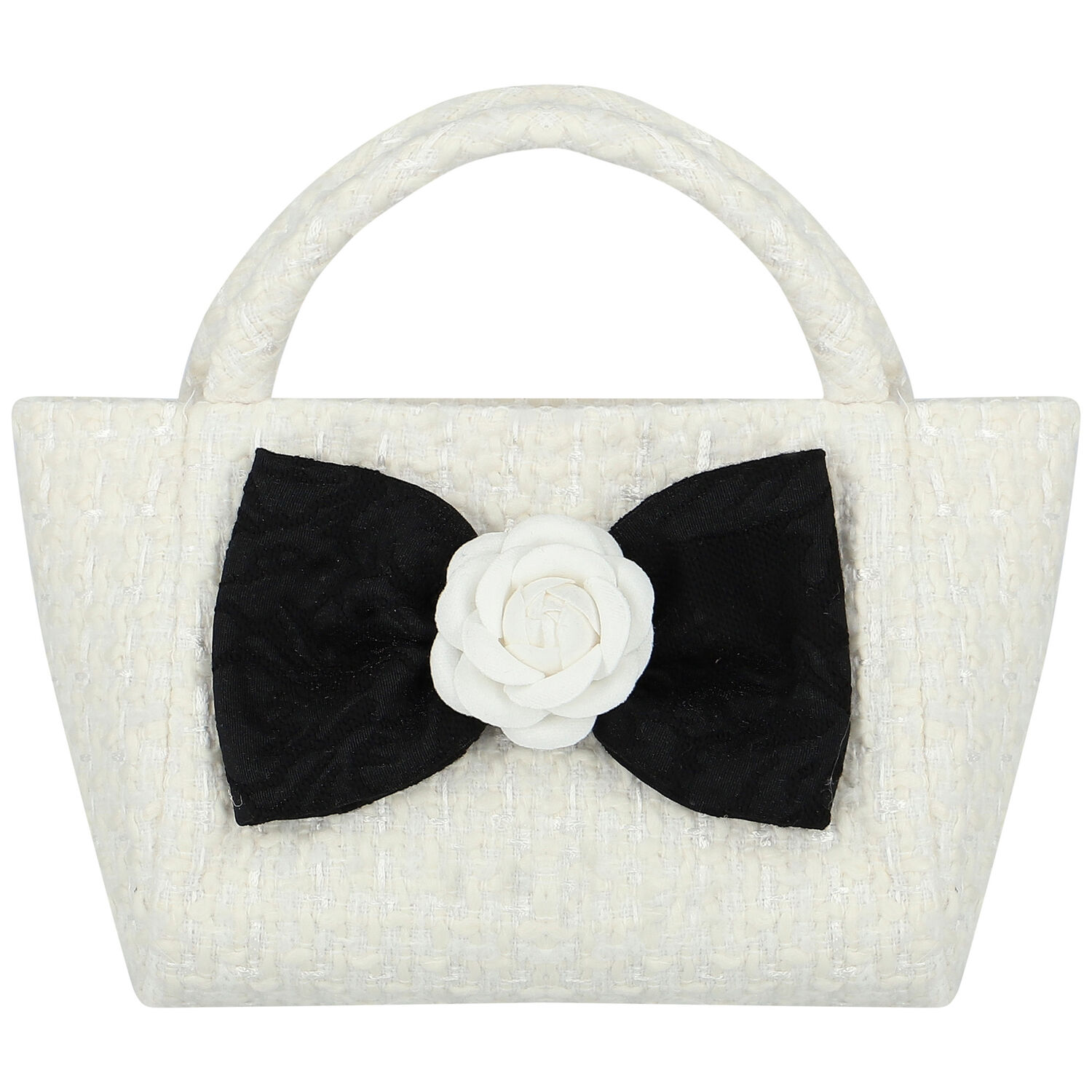 Girls Ivory & Black Bow Bag, 1, hi-res