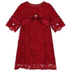 Girls Red Lace & Satin Bow Dress, 2, hi-res