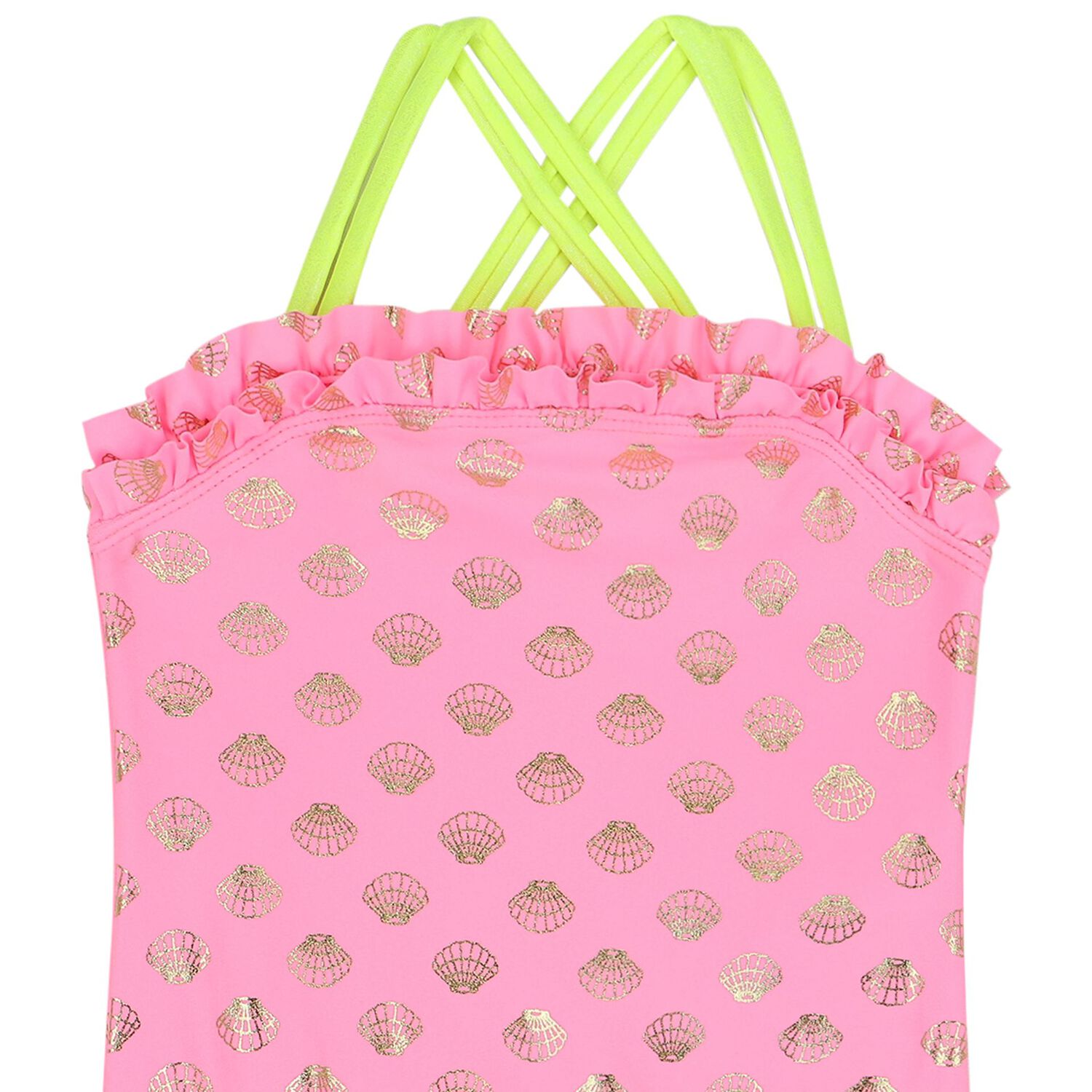 Younger Girls Pink Shell Swimsuit, 1, hi-res