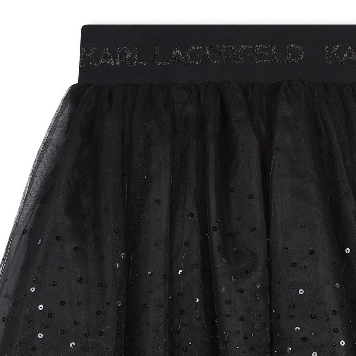 Girls Black Logo Tulle & Sequin Skirt, 1, hi-res image number null
