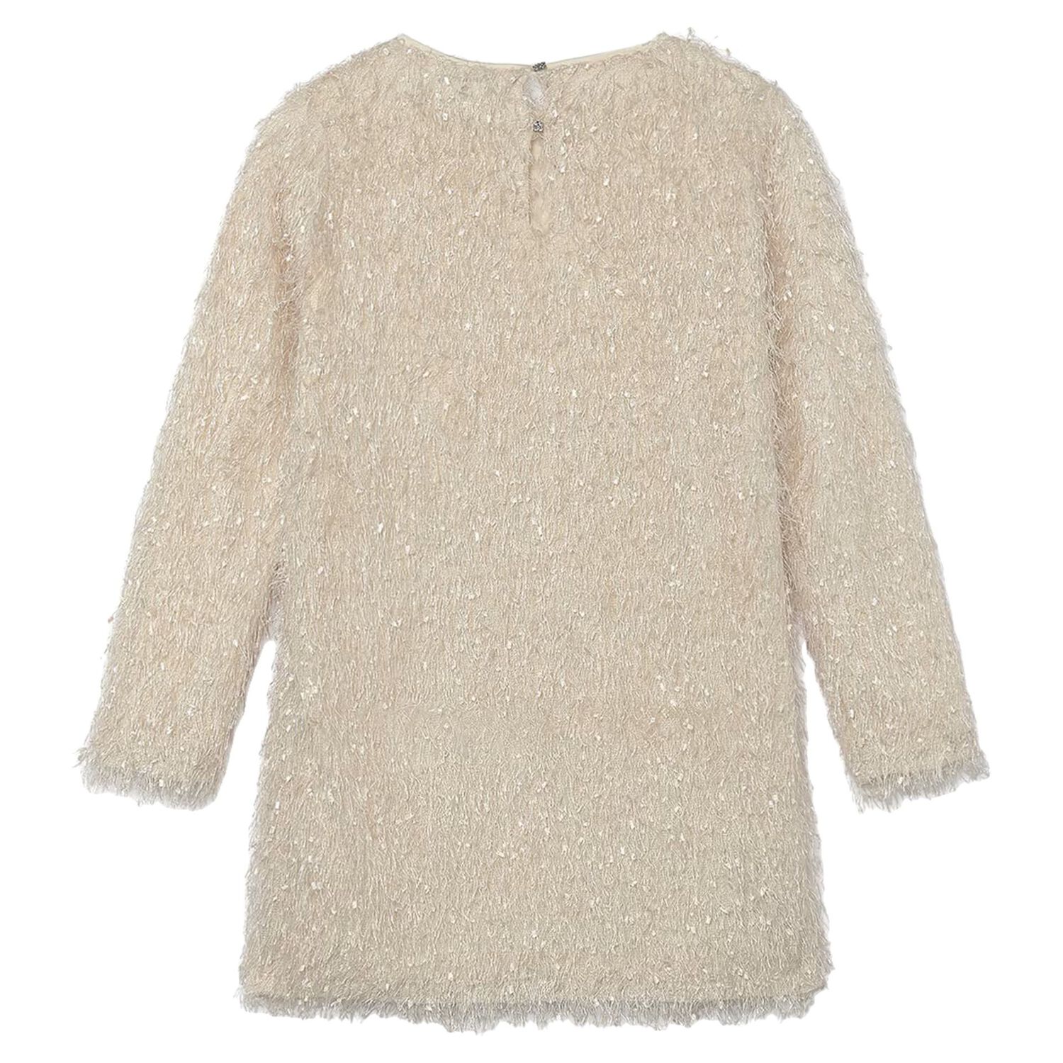 Girls Beige Fringed Dress, 1, hi-res