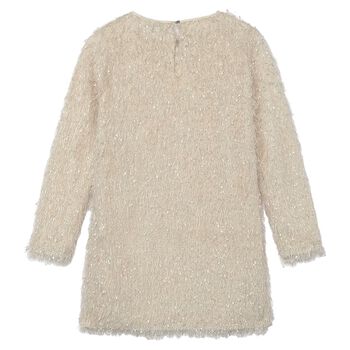 Girls Beige Fringed Dress