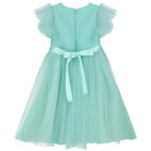 Girls Aqua Blue Satin Tulle Dress, 1, hi-res