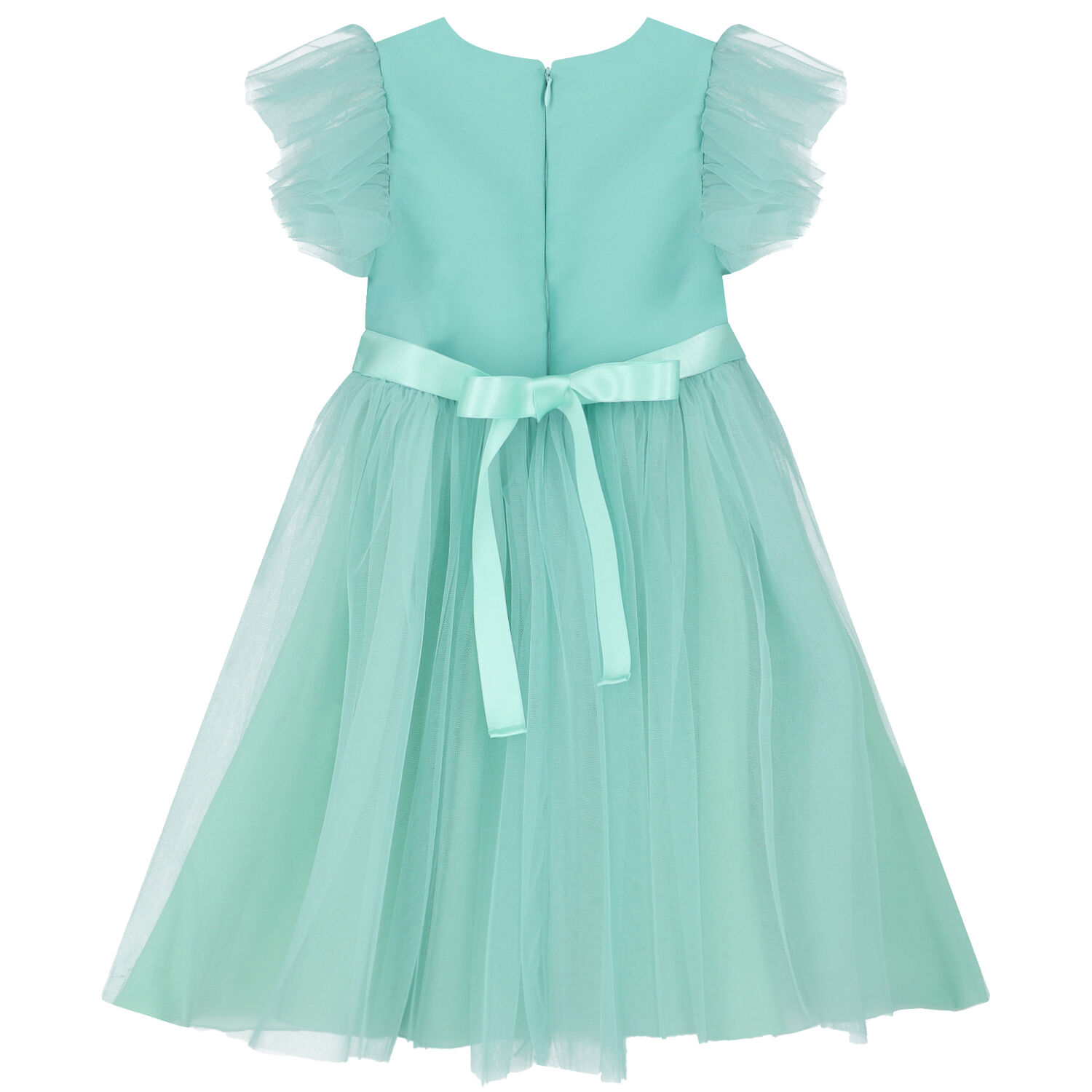 Girls Aqua Blue Satin Tulle Dress, 1, hi-res image number null