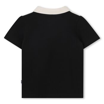 Younger Boys Black & Beige Logo Polo Shirt