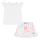 Baby Girls White & Pink Chiffon Skirt Set, 1, hi-res