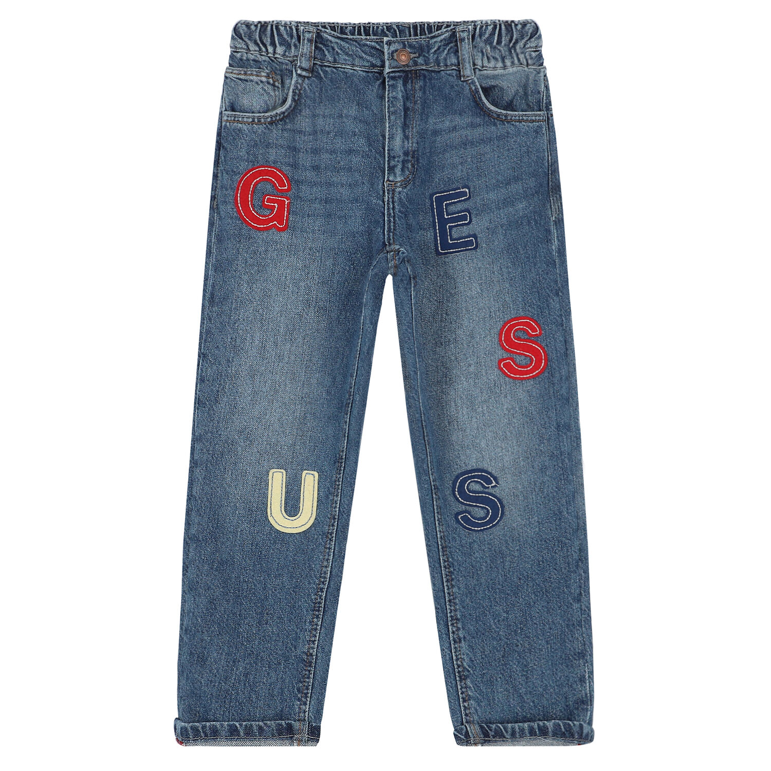 Younger Boys Blue Logo Denim Jeans, 1, hi-res