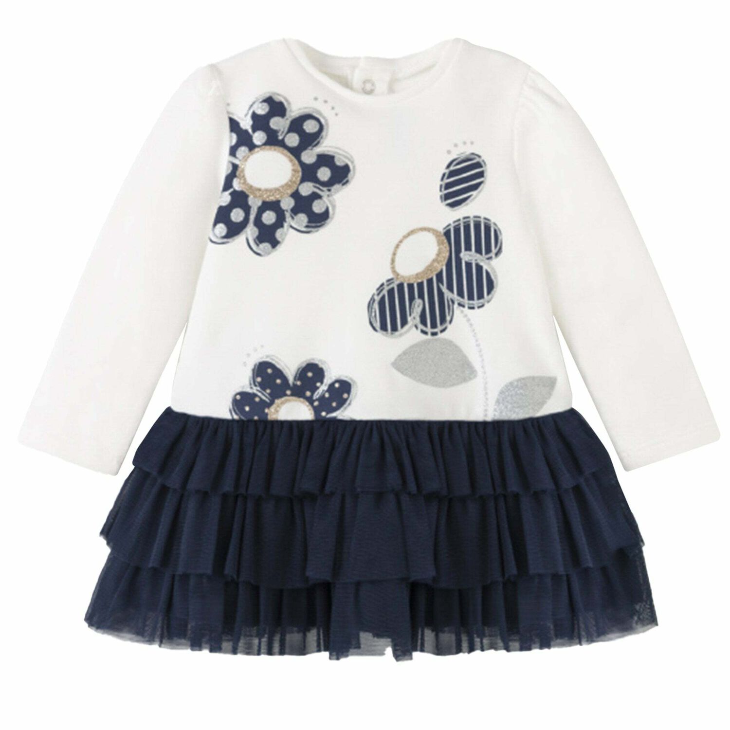 Younger Girls Navy Blue & Ivory Tulle Dress, 2, hi-res image number null