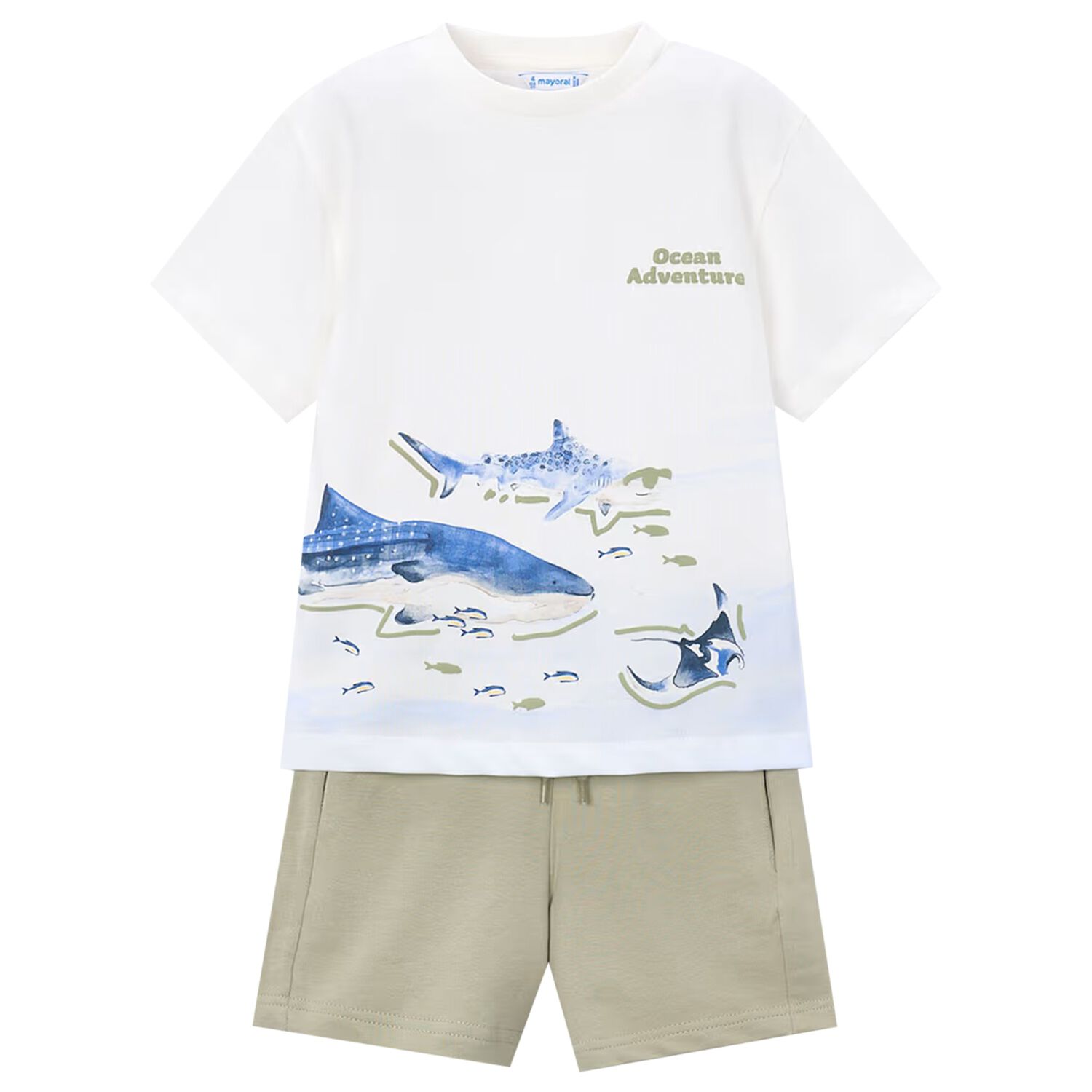 Boys White & Green Shark Shorts Set, 3, hi-res
