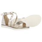 Girls Beige & Gold Logo Sandals, 1, hi-res