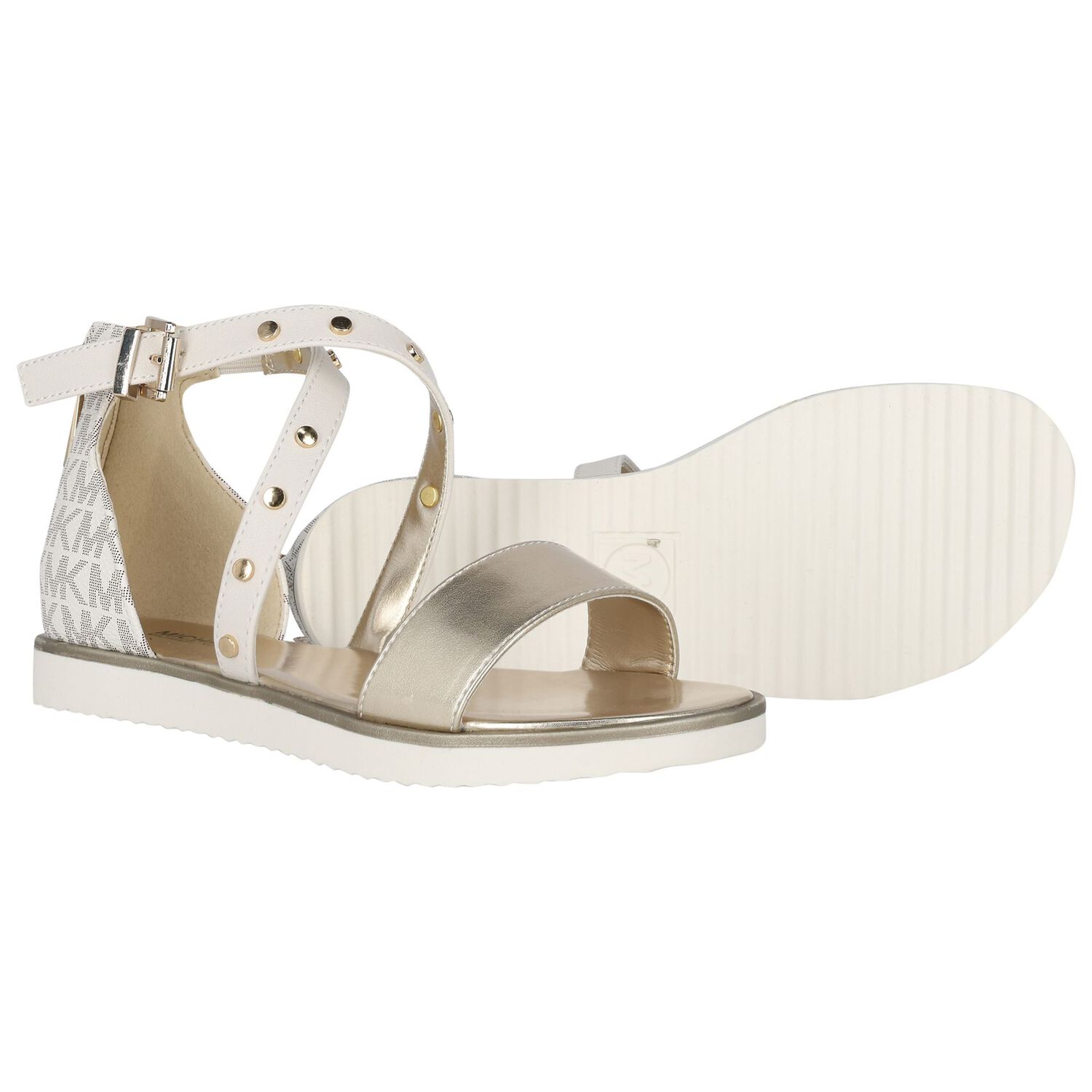 Girls Beige & Gold Logo Sandals, 1, hi-res image number null