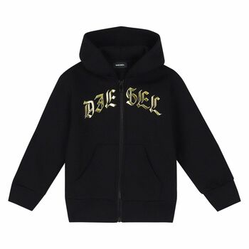 Black & Gold Logo Zip Up Hooded Top
