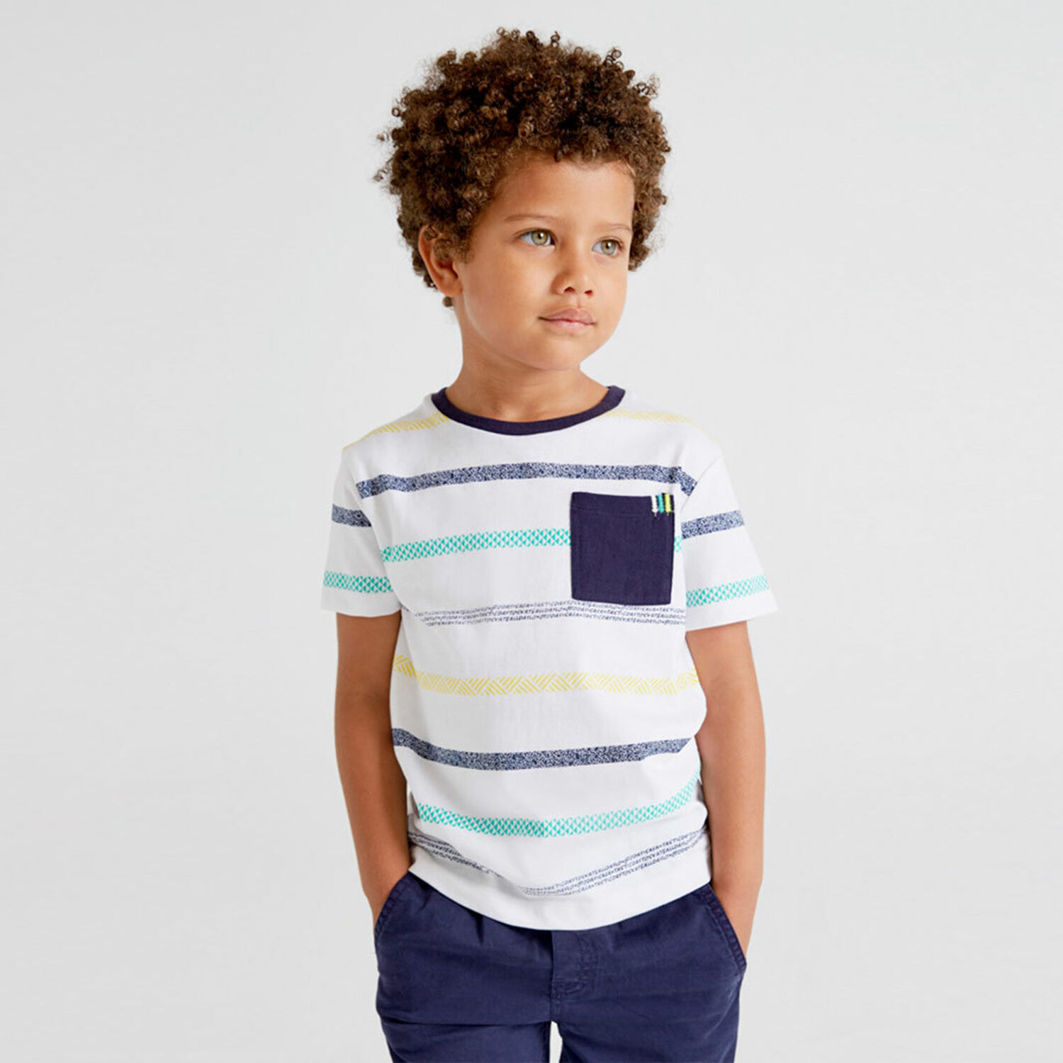 Boys White & Navy Striped Shorts Set, 1, hi-res
