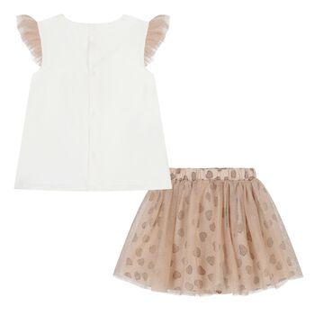 Baby White & Beige Tulle Skirt Set