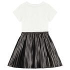 Girls Ivory & Grey Logo Dress, 1, hi-res
