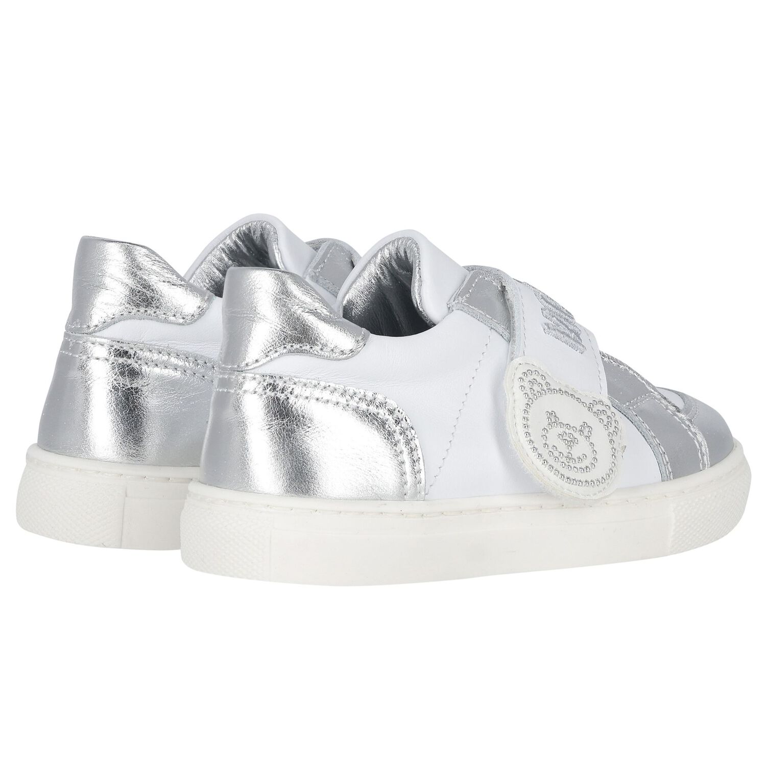 White & Silver Teddy Bear Logo Trainers, 1, hi-res image number null
