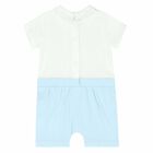 Baby Boys White & Blue Romper, 1, hi-res