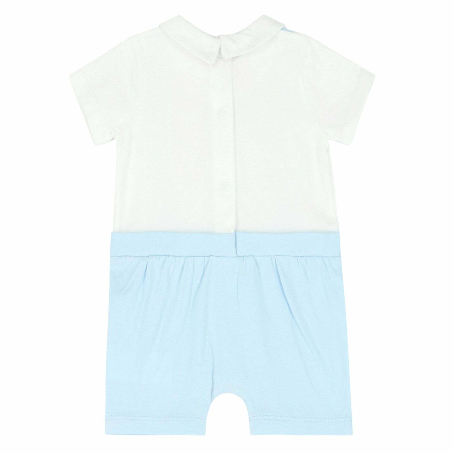 Baby Boys White & Blue Romper, 1, hi-res