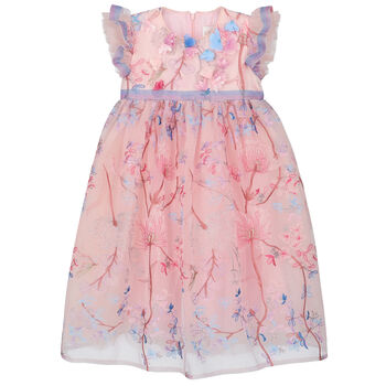 Girls Pink Embroidered Tulle Dress