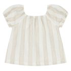 Younger Girls Beige & White Striped Shorts Set, 1, hi-res