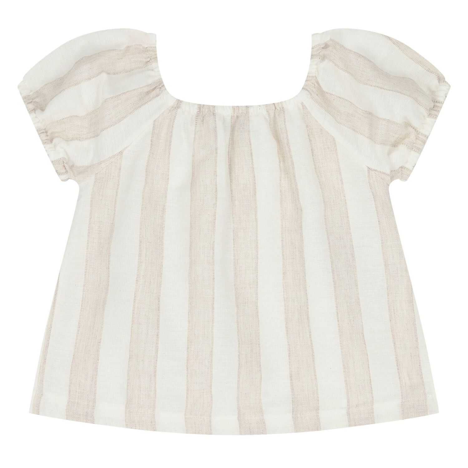 Younger Girls Beige & White Striped Shorts Set, 1, hi-res