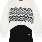 Girls White & Black Zig-Zag Dress               , 1, hi-res