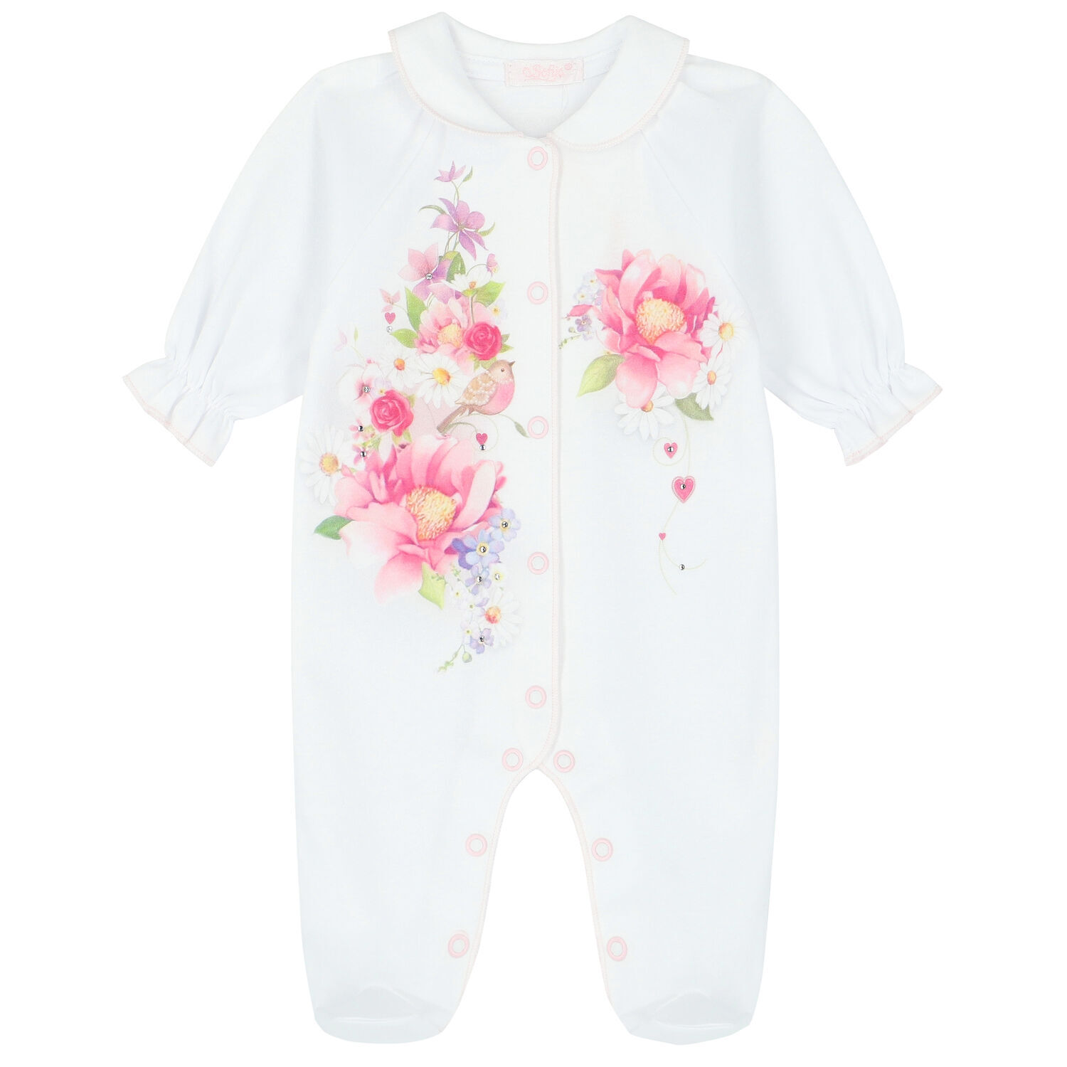 Baby Girls White Floral Babygrow, 1, hi-res