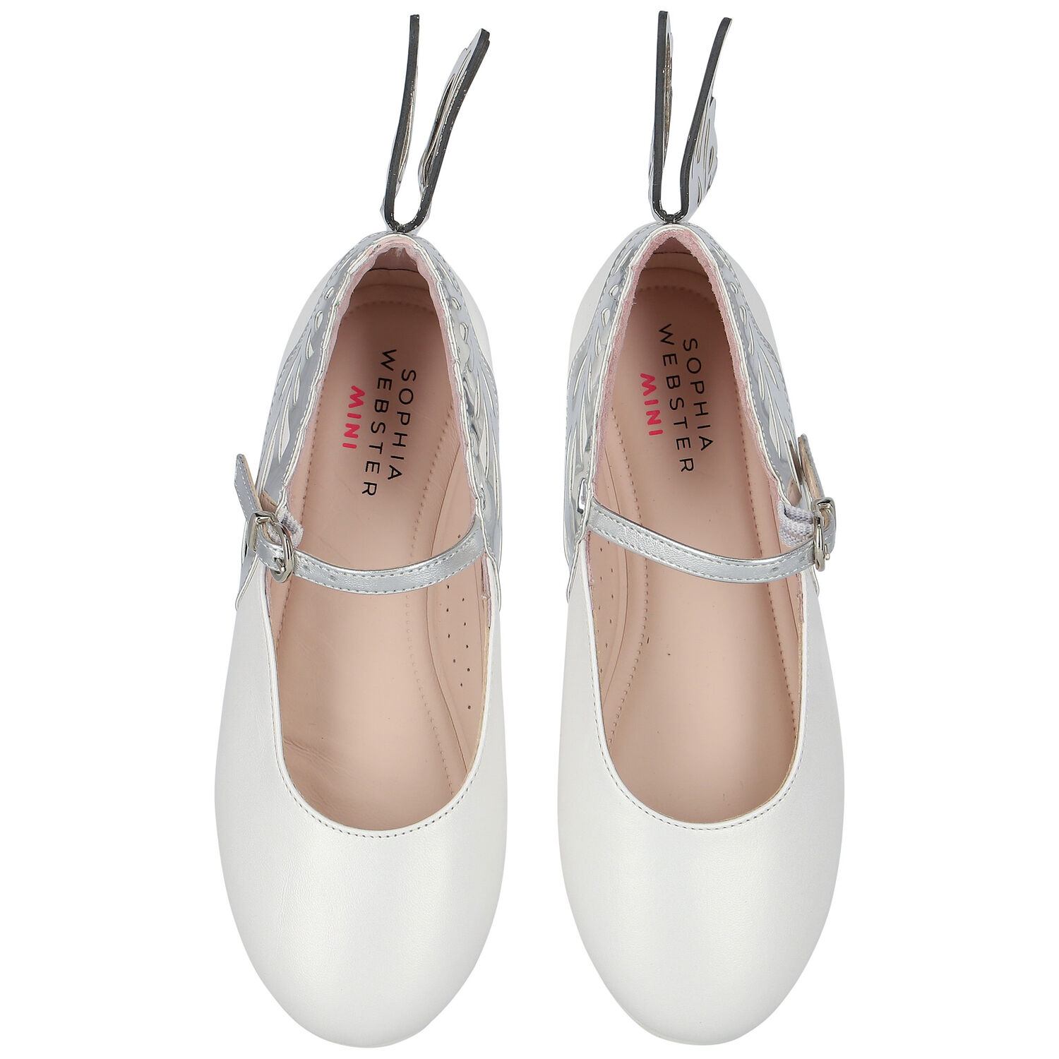 Girls White & Silver Leather Shoes, 1, hi-res image number null