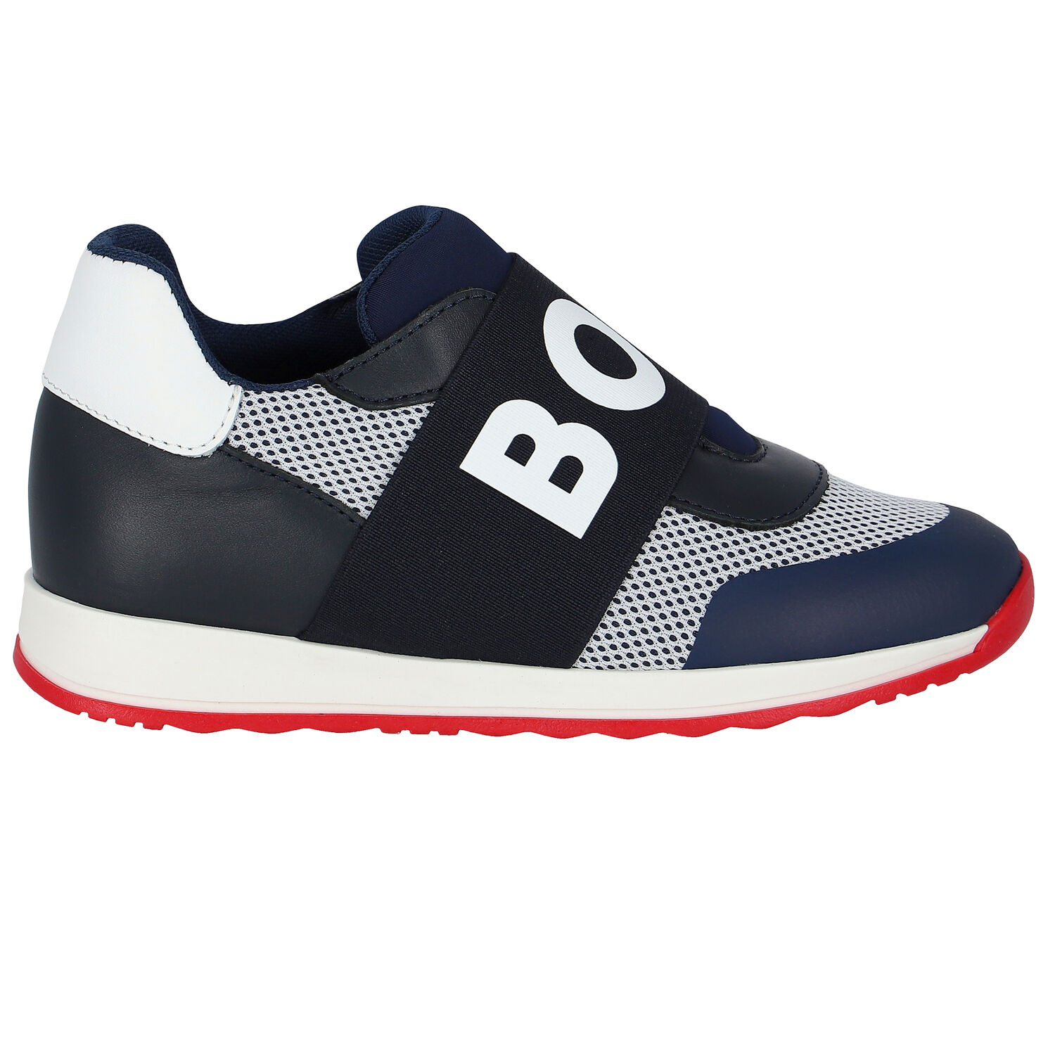 Boys Navy & White Logo Trainers, 1, hi-res