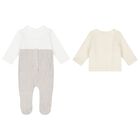 Baby Boys Ivory & Beige Knitted Babygrow Set, 1, hi-res