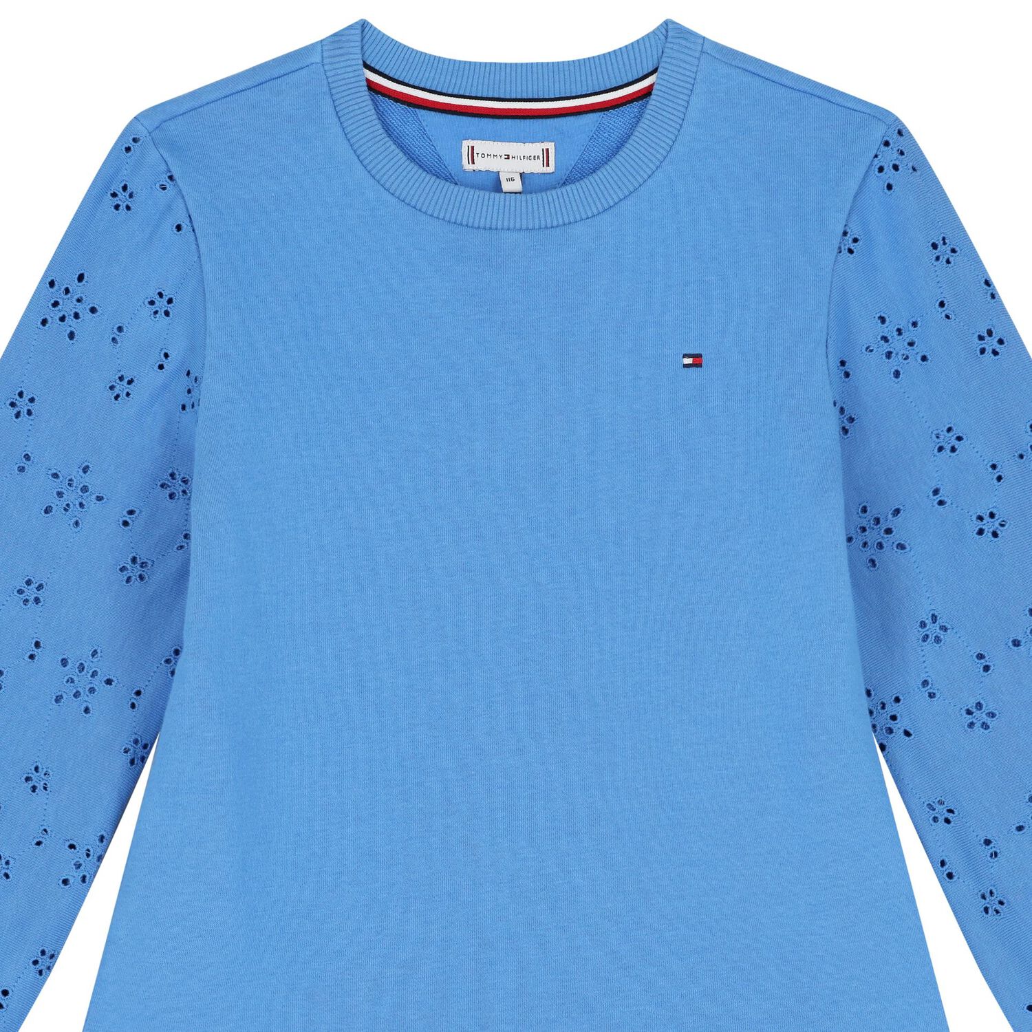 Girls Blue Logo Broderie Anglaise Dress, 1, hi-res image number null