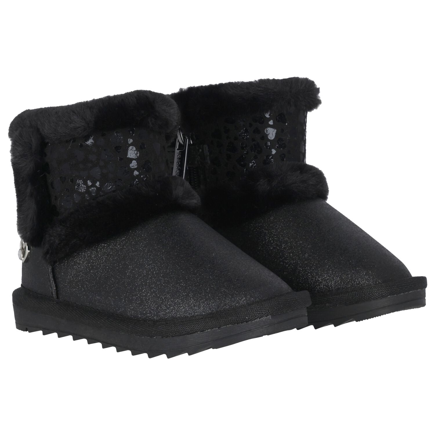 Younger Girls Black Faux Leather Boots, 1, hi-res