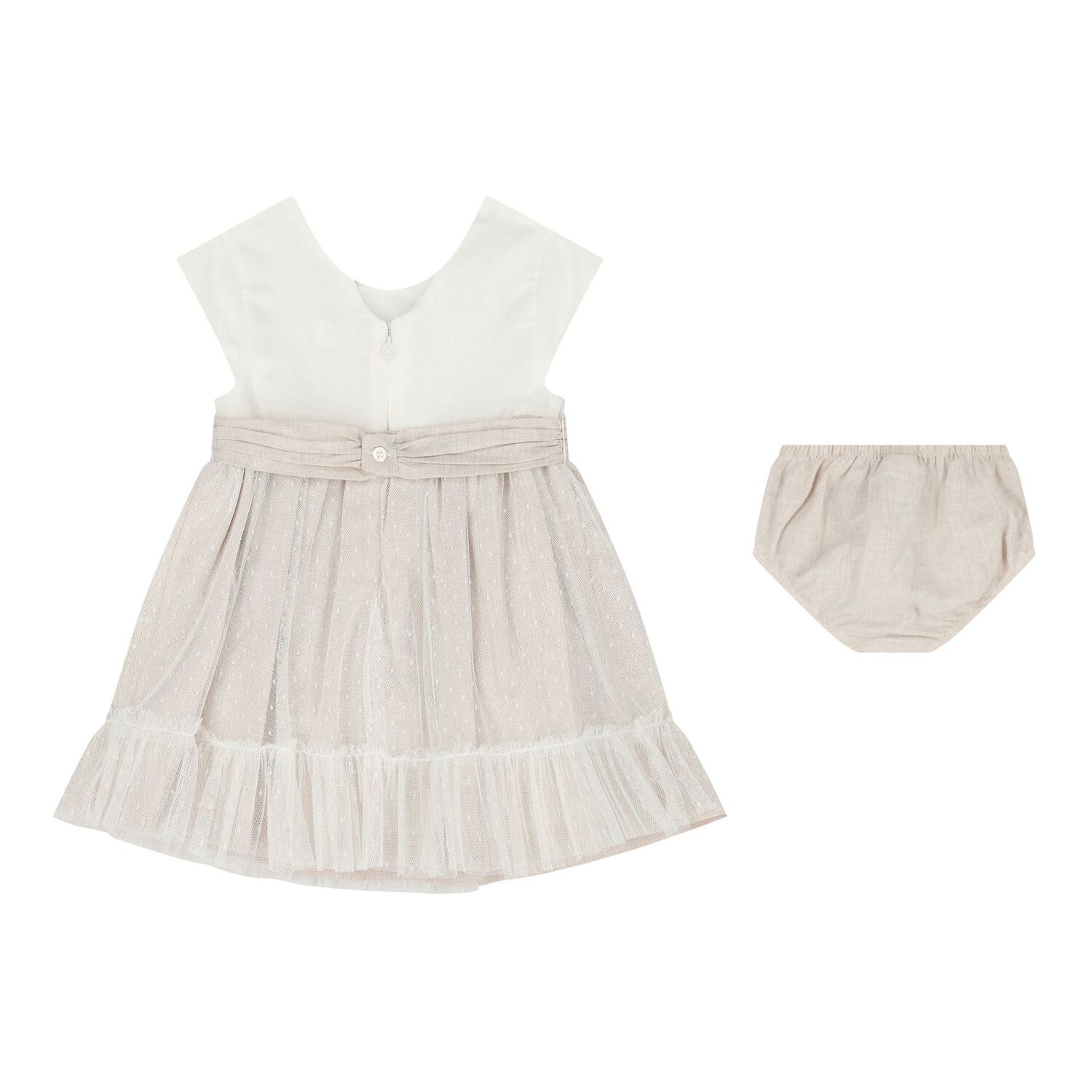 Baby Girls Ivory & Beige Dress Set, 1, hi-res