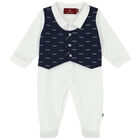 Baby Boys Navy Blue & White Logo Babygrow, 1, hi-res