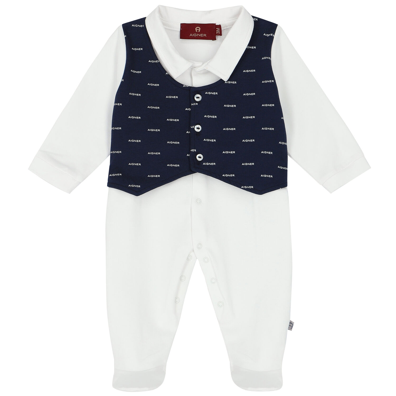 Baby Boys Navy Blue & White Logo Babygrow, 1, hi-res