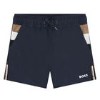 Younger Boys Mini Me Navy Blue Logo Swim , 1, hi-res