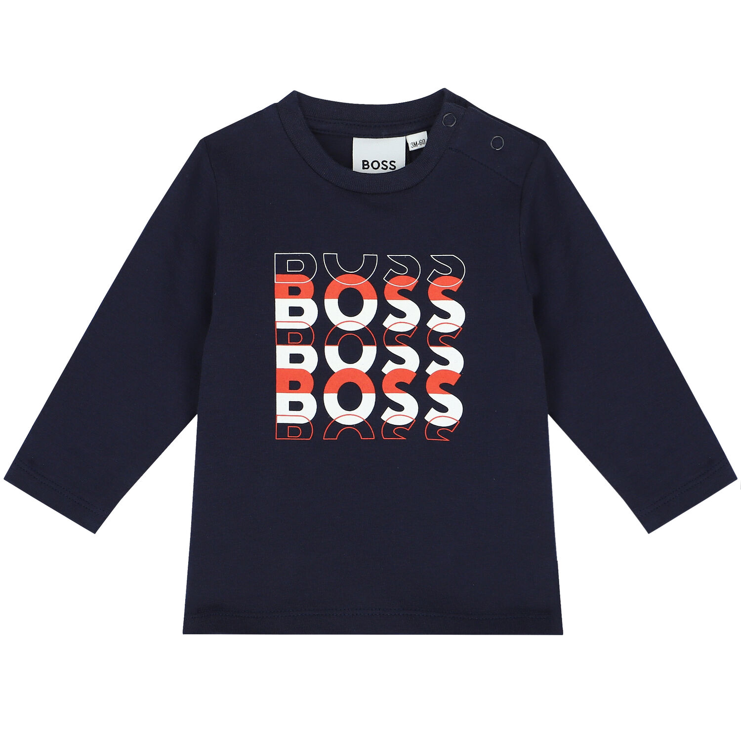 Younger Boys Navy Blue Logo Long Sleeve Top, 2, hi-res image number null