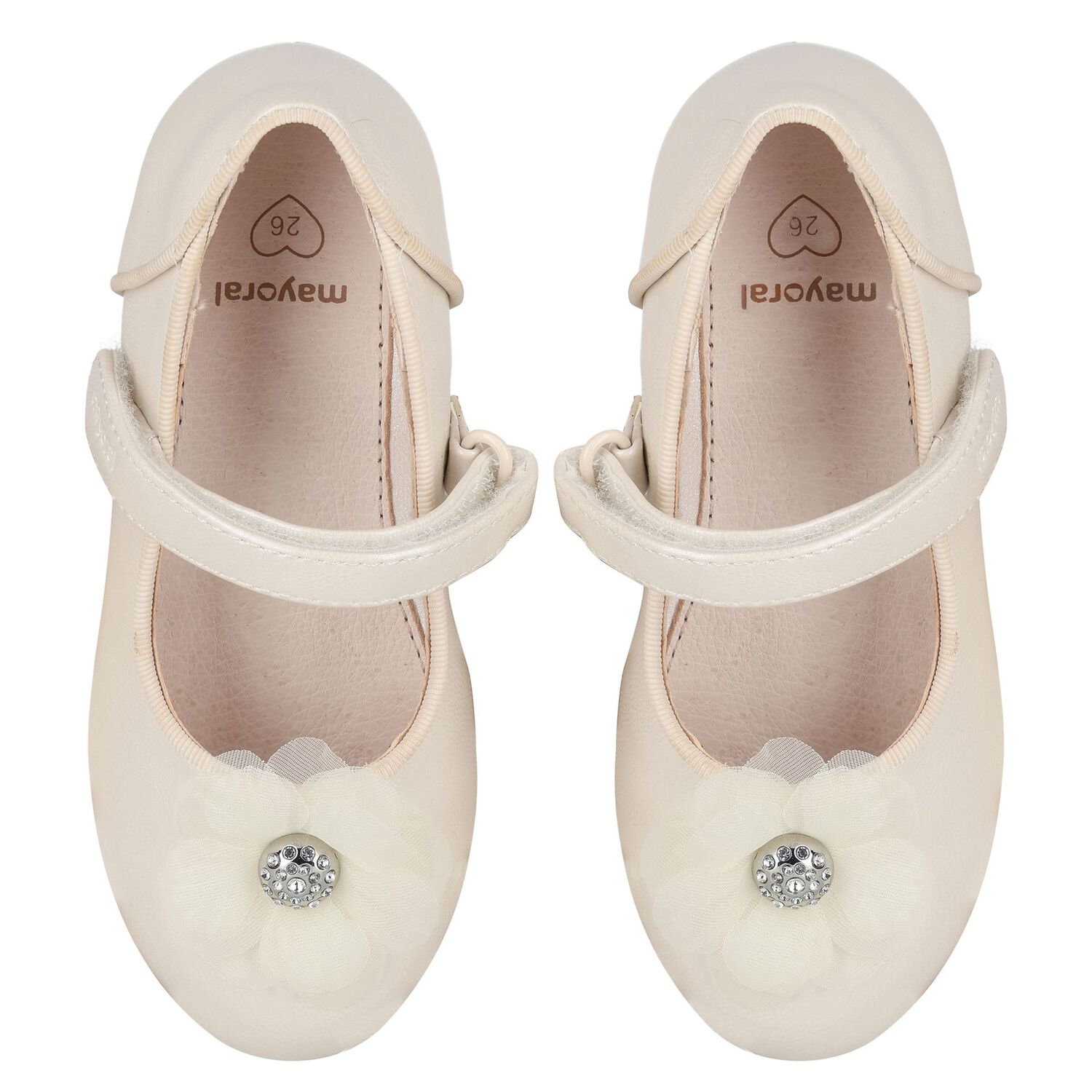 Girls Ivory Diamante Flower Shoes, 1, hi-res image number null