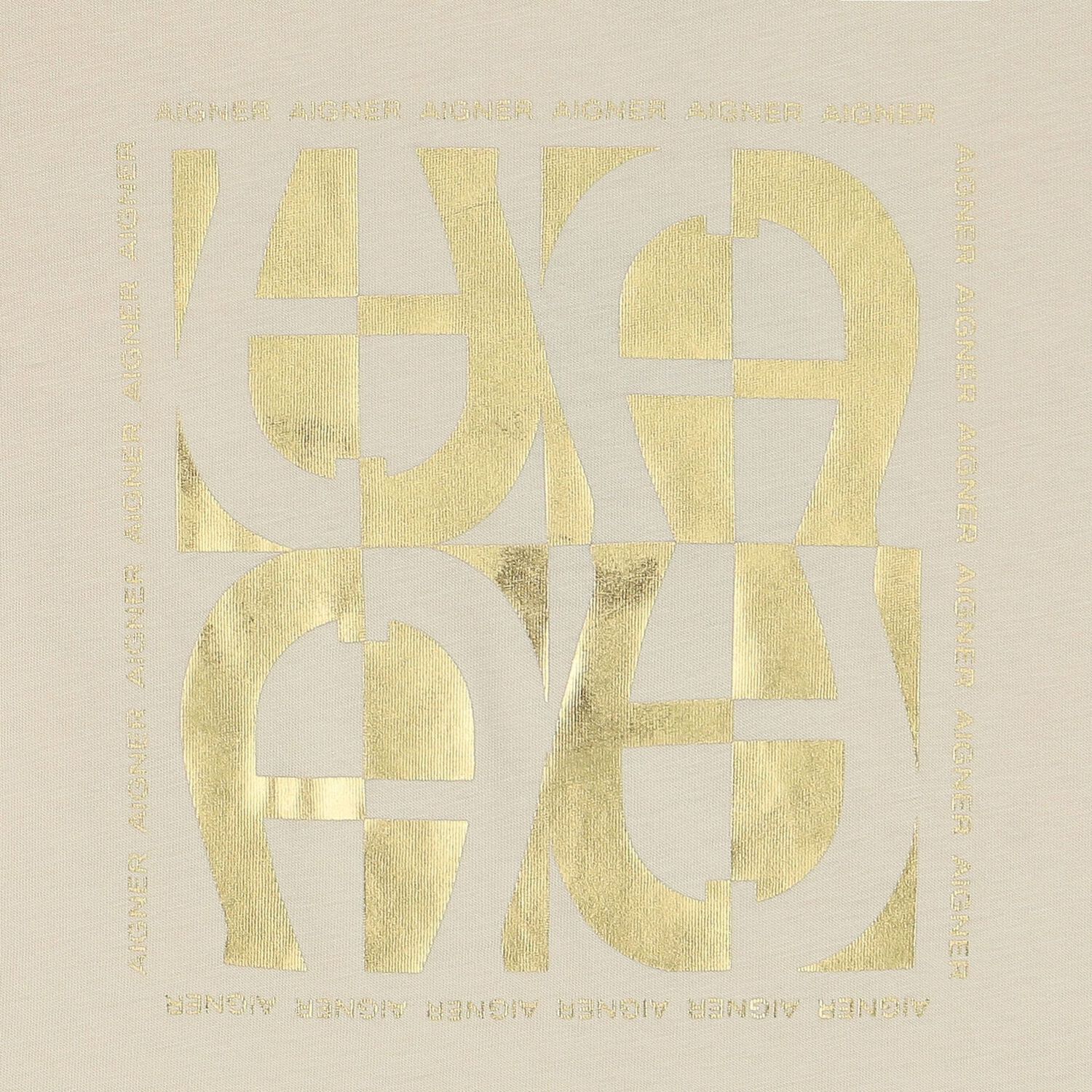 Boys Beige & Gold Logo T-Shirt, 1, hi-res