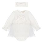 Baby Girls Ivory Bow Tulle Dress Set , 3, hi-res