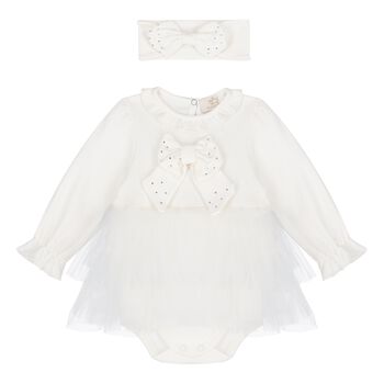 Baby Girls Ivory Bow Tulle Dress Set 