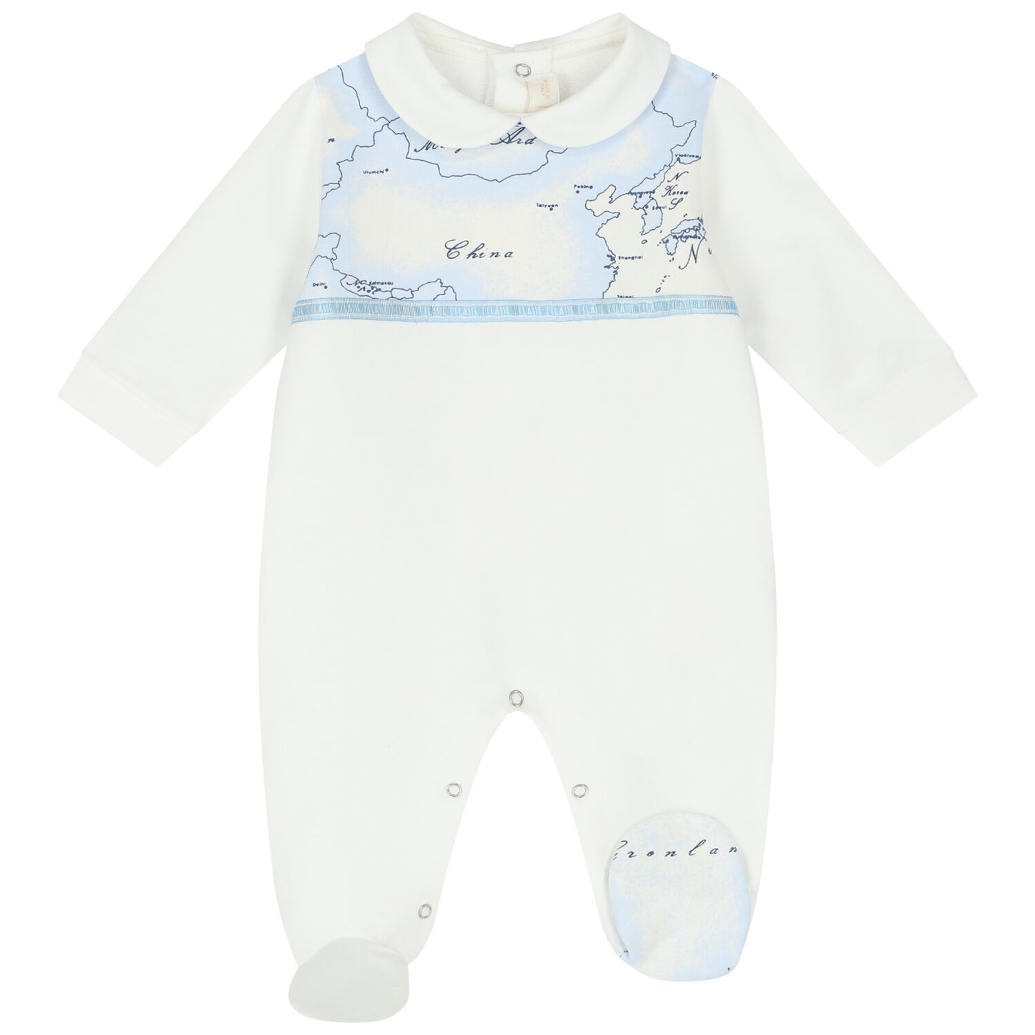 Baby Boys Ivory & Blue Geo Map Babygrow, 1, hi-res