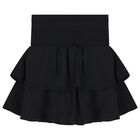 Girls Black Tiered Cotton Skirt, 1, hi-res