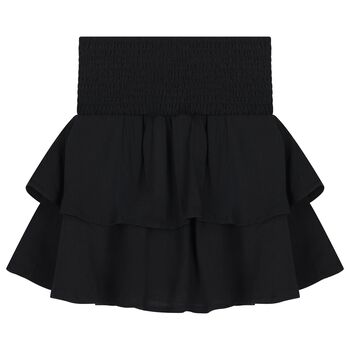 Girls Black Tiered Cotton Skirt
