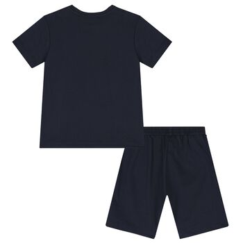 Boys Navy Blue Logo Shorts Set