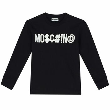 Boys Black Logo Long Sleeve Top