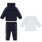 Baby Boys Navy Blue & White Tracksuit (3 Piece), 1, hi-res