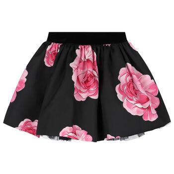 Girls Black & Pink Roses Skirt