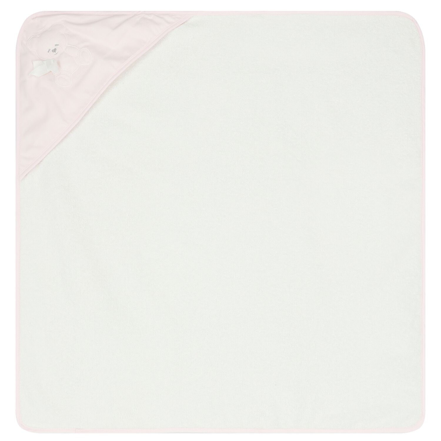 Baby Girls White & Pink Teddy Bear Hooded Towel, 1, hi-res