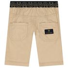 Younger Boys Beige Logo Shorts, 1, hi-res